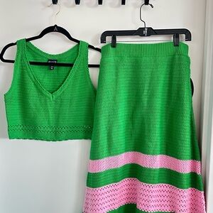 Scoop NYC Green and Pink Knit Skirt Set